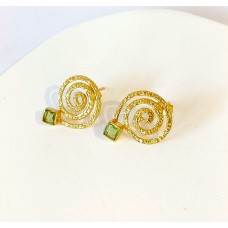 Ασημένια Σκουλαρίκια επίχρυσα σε σχέδιο σπείρας και με ζιργκόν (SE34)